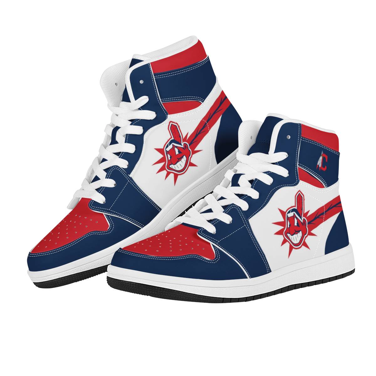 Men's Cleveland Indians High Top Leather AJ1 Sneakers 002
